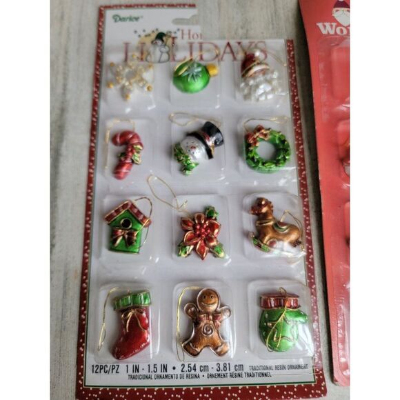 Miniature snowflake candy cane snowman face ornament Xmas set glitter - Picture 3 of 9